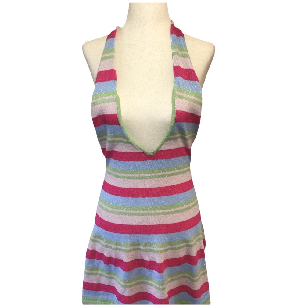 Revolve Beginning Boutique Striped Halter Mini Dress Size 8 NWT